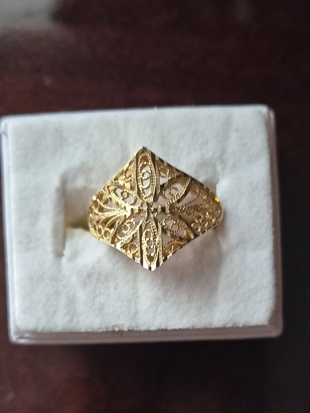 Ornate Gold Filigree Diamond-Shape Ring for Women
